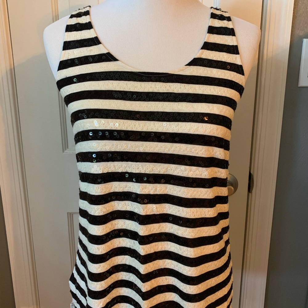 Loft black and white striped sequin tank - Small